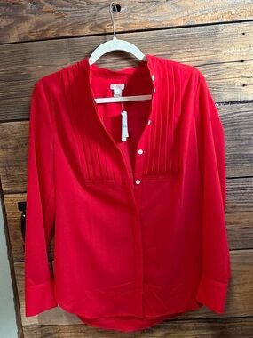 J.CREW Bright Red Pleated Front Blouse